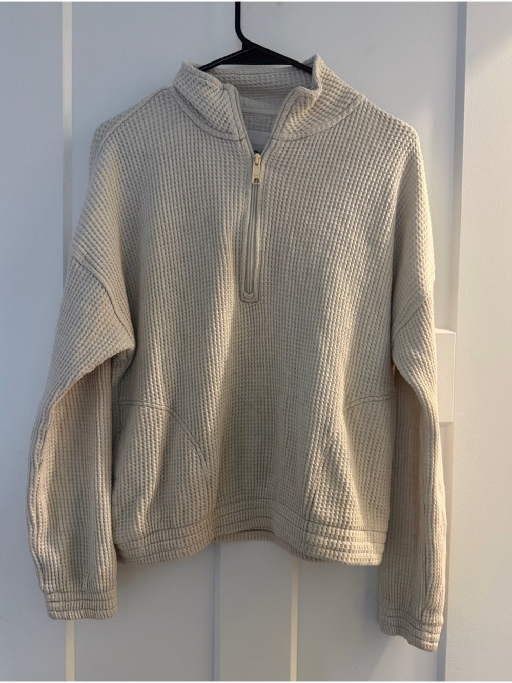 aerie Waffle Quarter-Zip Pullover in Light Beige